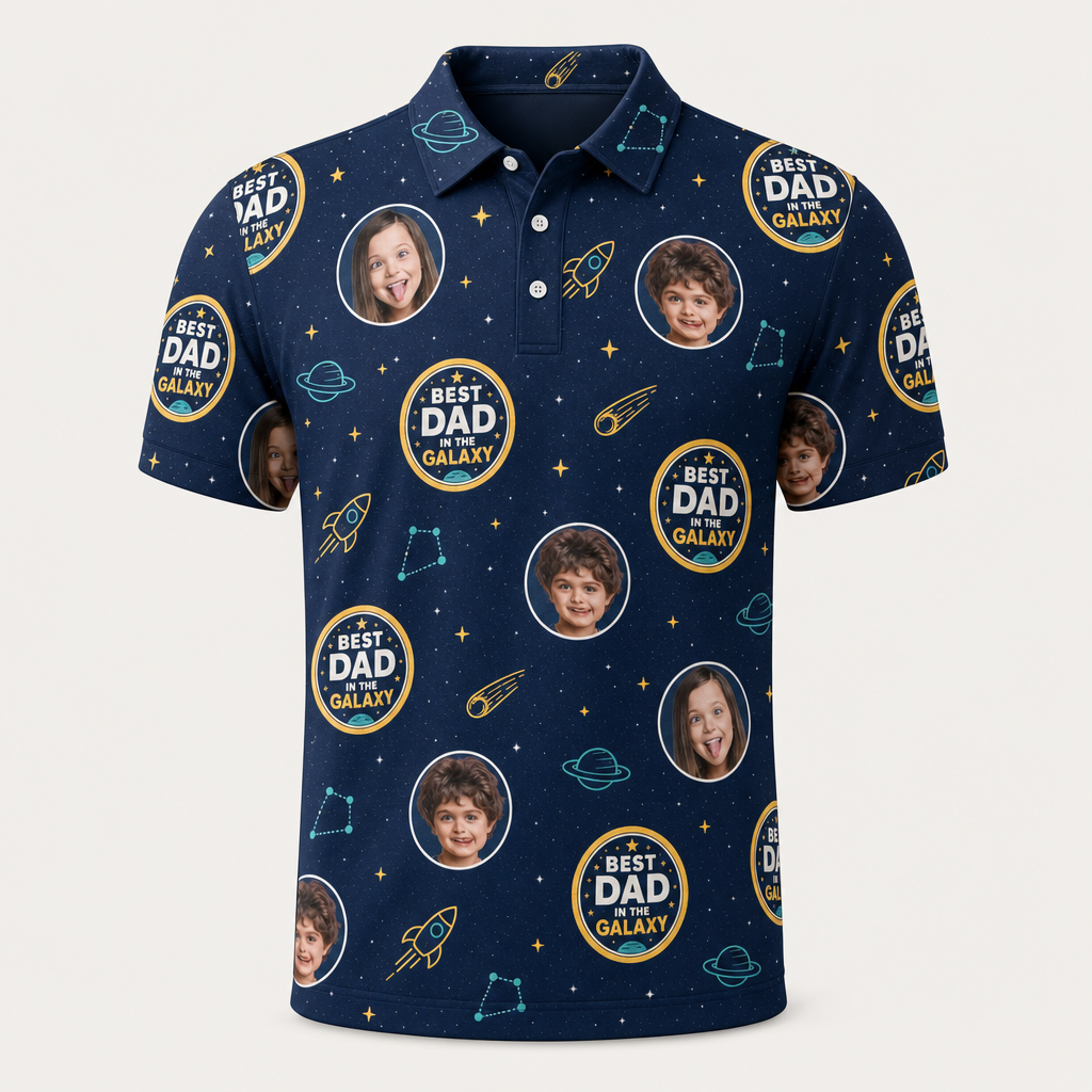Best Dad in the Galaxy — Kids Photo AOP Polo - Hero