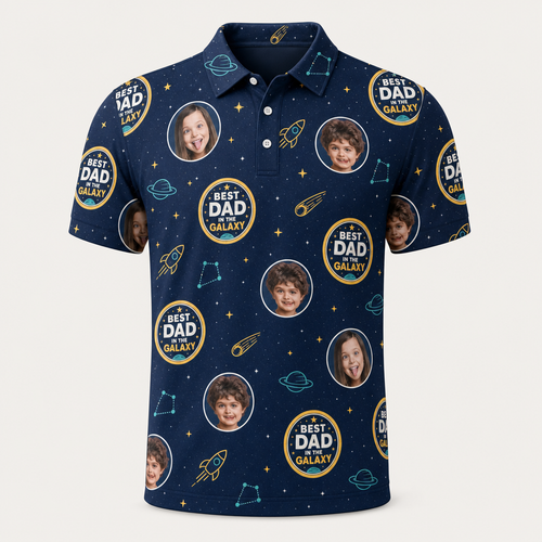Best Dad in the Galaxy — Kids Photo AOP Polo - Hero