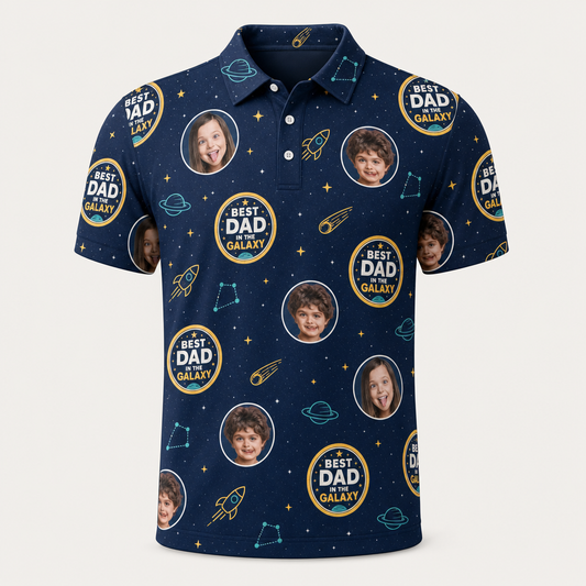 Best Dad in the Galaxy — Kids Photo AOP Polo - Hero