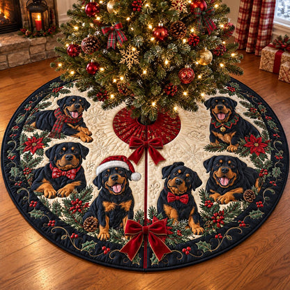 Quilted Rottweiler Christmas Tree Skirt – Festive Puppy Design with Holly & Red Bows, Cozy Holiday Decor, Christmas Gift for Rottweiler Lovers 318a205d-5314-496a-bc3b-52f6356a811e-2.jpg