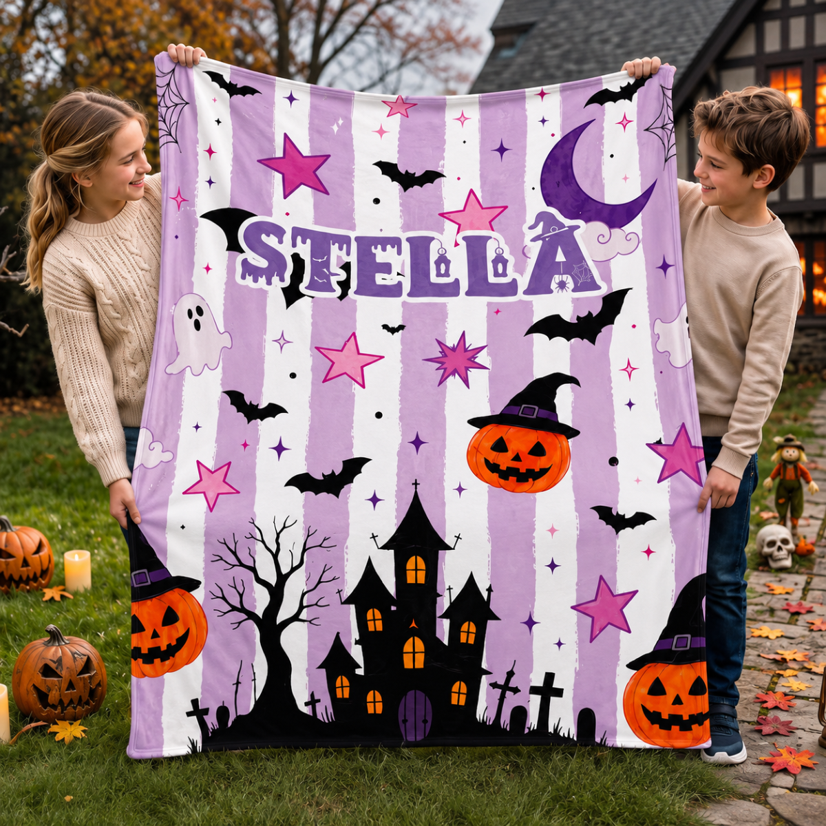 Pretty in Boo Personalized Halloween Blanket – Custom Name Pink Ghost & Pumpkin Throw, Cute Spooky Season Gift for Girls & Halloween Lovers 318aa74d-1ecf-4fe0-9035-396fde090a41-5.png