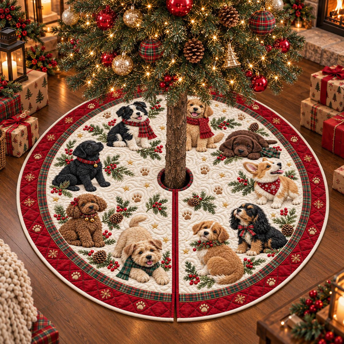 Quilted Puppy Christmas Tree Skirt – Festive Dog Design with Red Plaid Border, Cozy Christmas Tree Base Cover for Dog Lovers 31b3829e-c637-441e-8c68-6b2146b5c8f7-3.jpg