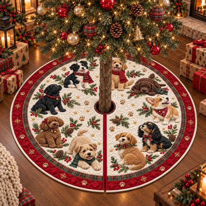 Quilted Puppy Christmas Tree Skirt – Festive Dog Design with Red Plaid Border, Cozy Christmas Tree Base Cover for Dog Lovers 31b3829e-c637-441e-8c68-6b2146b5c8f7-3.jpg