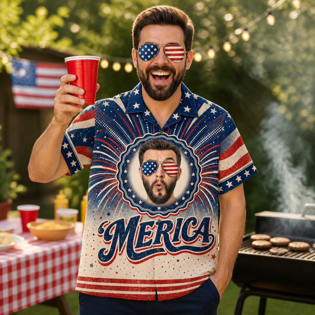 ’Merica Face Photo Hawaiian Shirt - Lifestyle 2