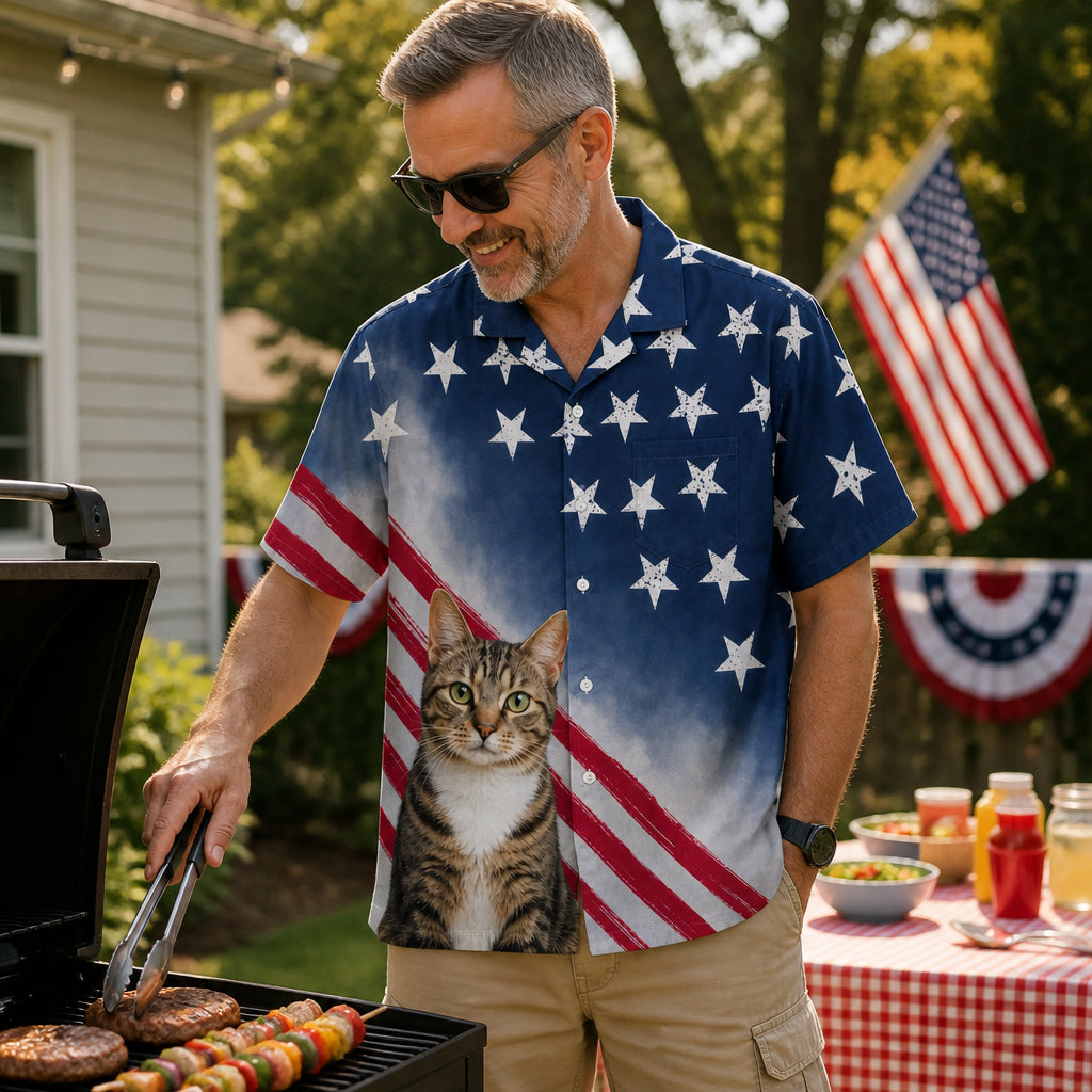 Custom Photo Patriotic Cat Hawaiian Shirt - Lifestyle 2