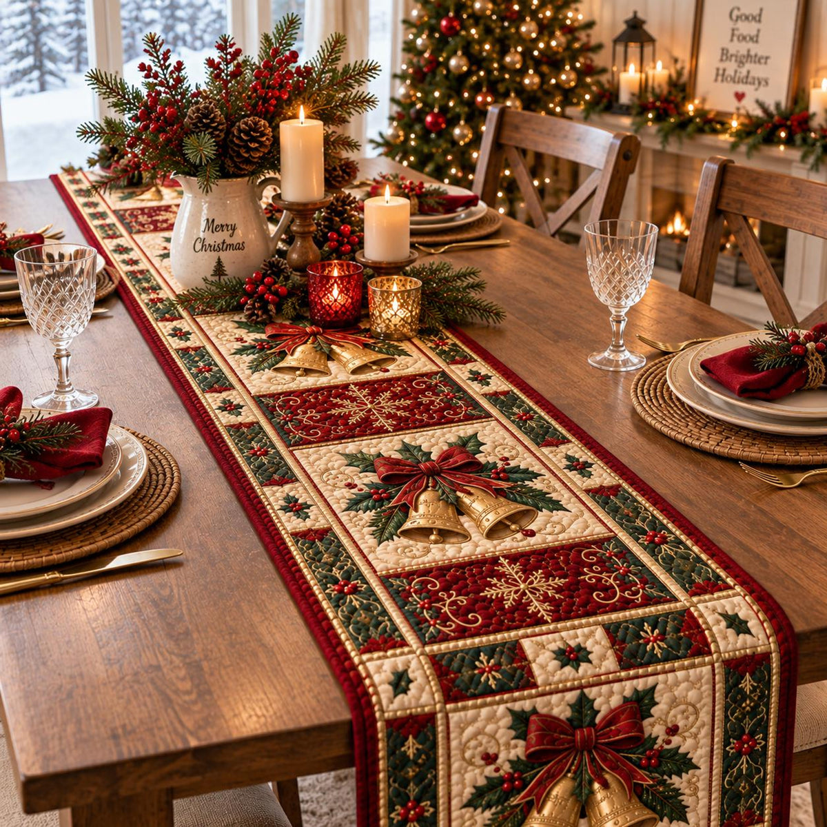 Christmas Quilt-Style Table Runner, Bells, Holly, Snowflake Holiday Decor 34df5680-96bf-4a03-ba11-b06fc79effdf-4.jpg