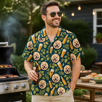 Custom Pet Face x Beer Pattern Hawaiian Shirt - Lifestyle 2