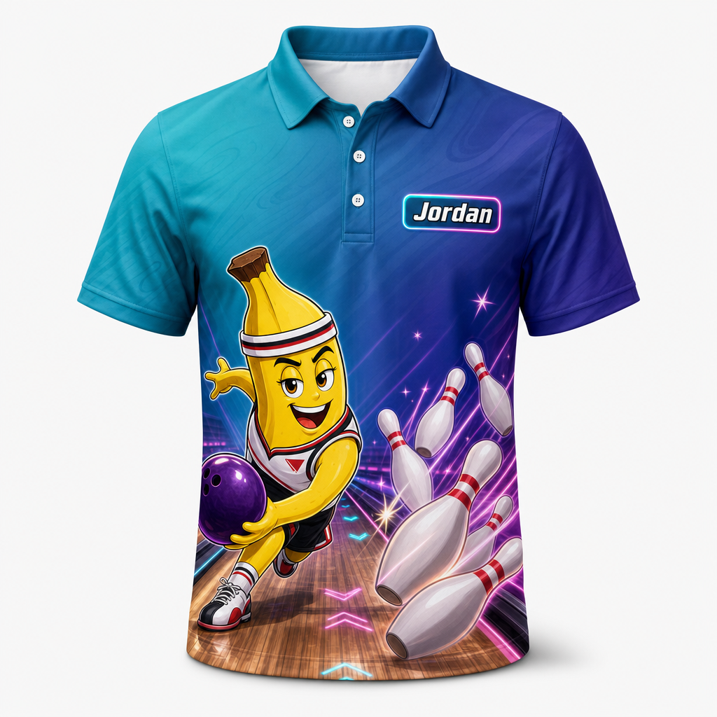 Personalized Going Bananas for Bowling Polo Shirt – Custom Name, All-Over Print