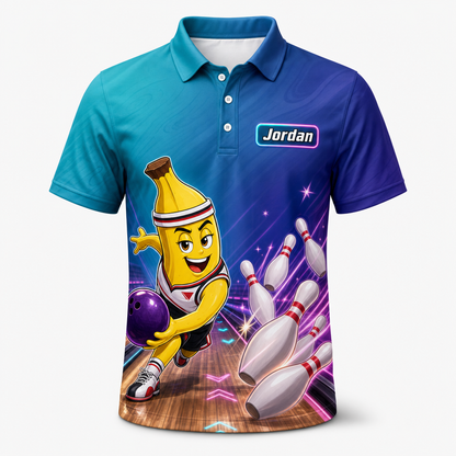 Personalized Going Bananas for Bowling Polo Shirt – Custom Name, All-Over Print