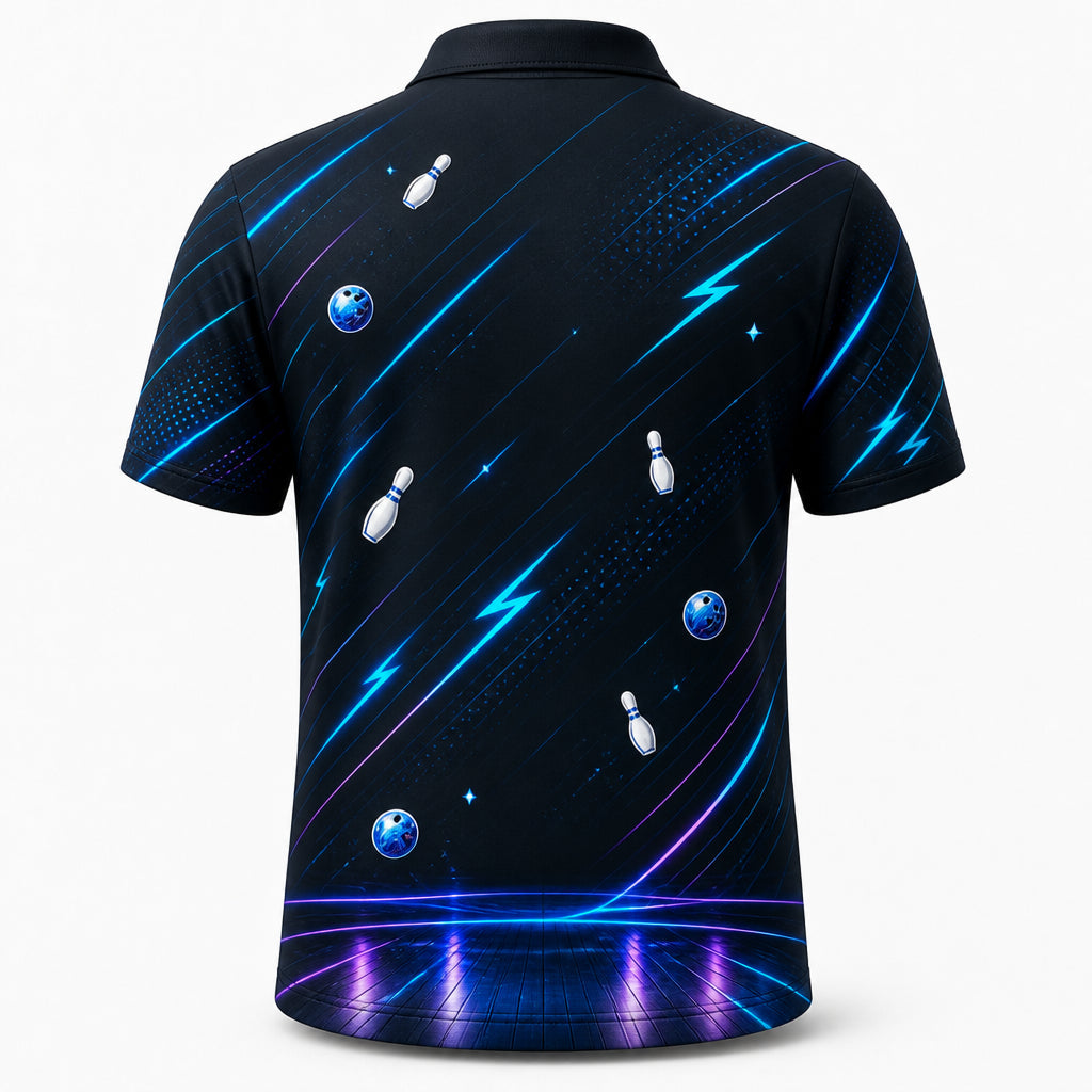 Personalized Neon Strike Bowling Polo Shirt – Custom Name, All-Over Print