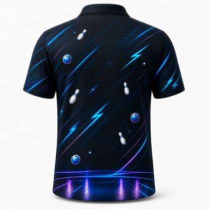 Personalized Neon Strike Bowling Polo Shirt – Custom Name, All-Over Print