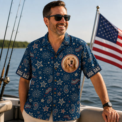 Patriotic Dog Dad Hawaiian Shirt — Custom Pet Photo - Lifestyle 1