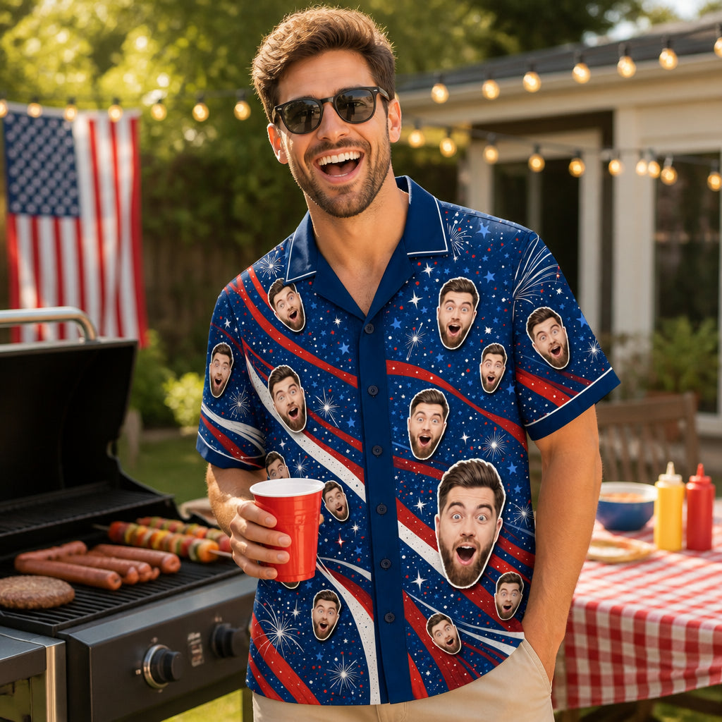 Patriotic Face Pattern Hawaiian Shirt - Lifestyle 2