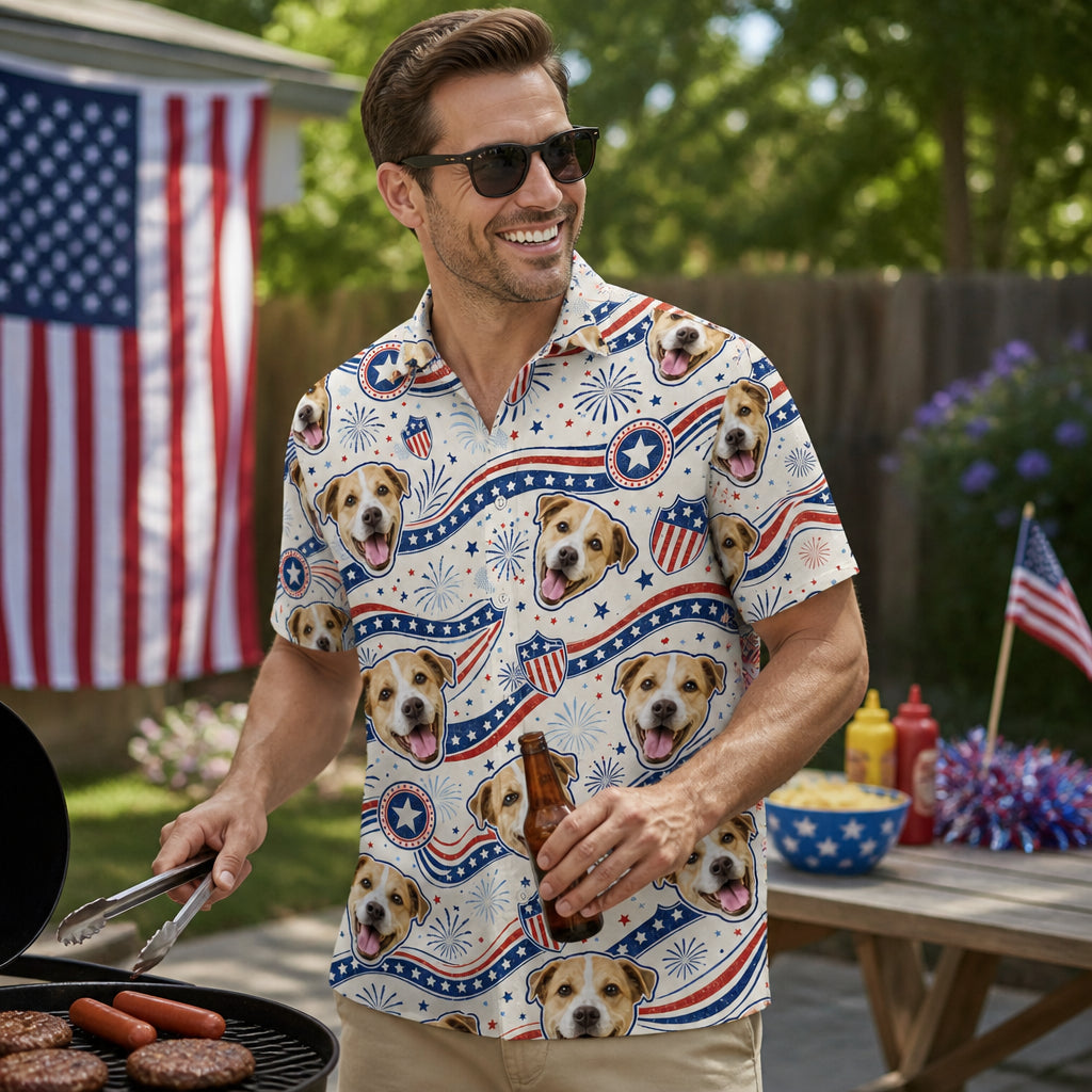 Patriotic Pet Face Hawaiian Shirt – Photo Upload - Lifestyle 2
