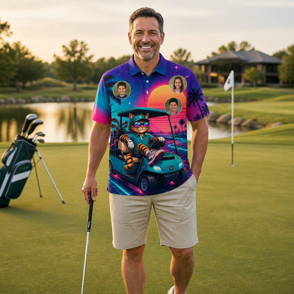 Neon Cat Golfer AOP Polo — Custom Name Sleeve - Personalized Polo shirt - All over printed 3772ab16-75db-4c2a-a20e-ff650a0d370c.jpg