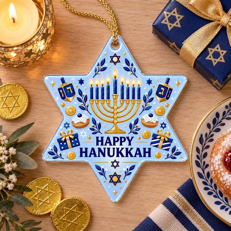 Happy Hanukkah Star Ornament, Menorah Acylic Ornament, Jewish Holiday Decor, Festival of Lights Gift, Dreidel Keepsake, Decor 3913b455-6bf5-4f77-9ba6-2e1c9c129596-mn1.jpg