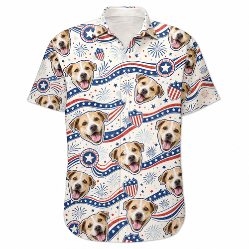 Patriotic Pet Face Hawaiian Shirt – Photo Upload - Hero