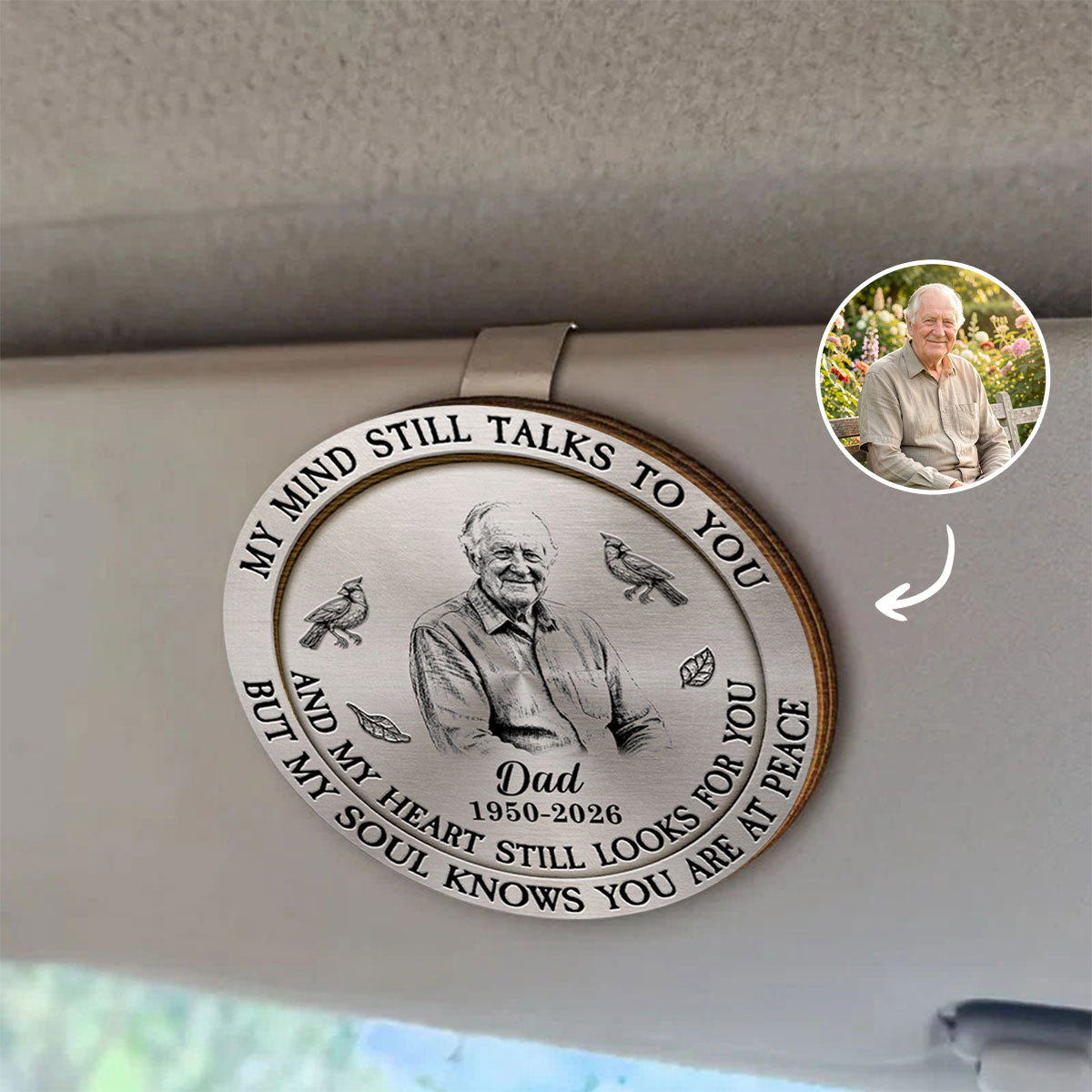 Custom Photo Pencil Sketch Memorial My Mind Still Talks To You - Personalized Custom Shaped Car Visor Clip