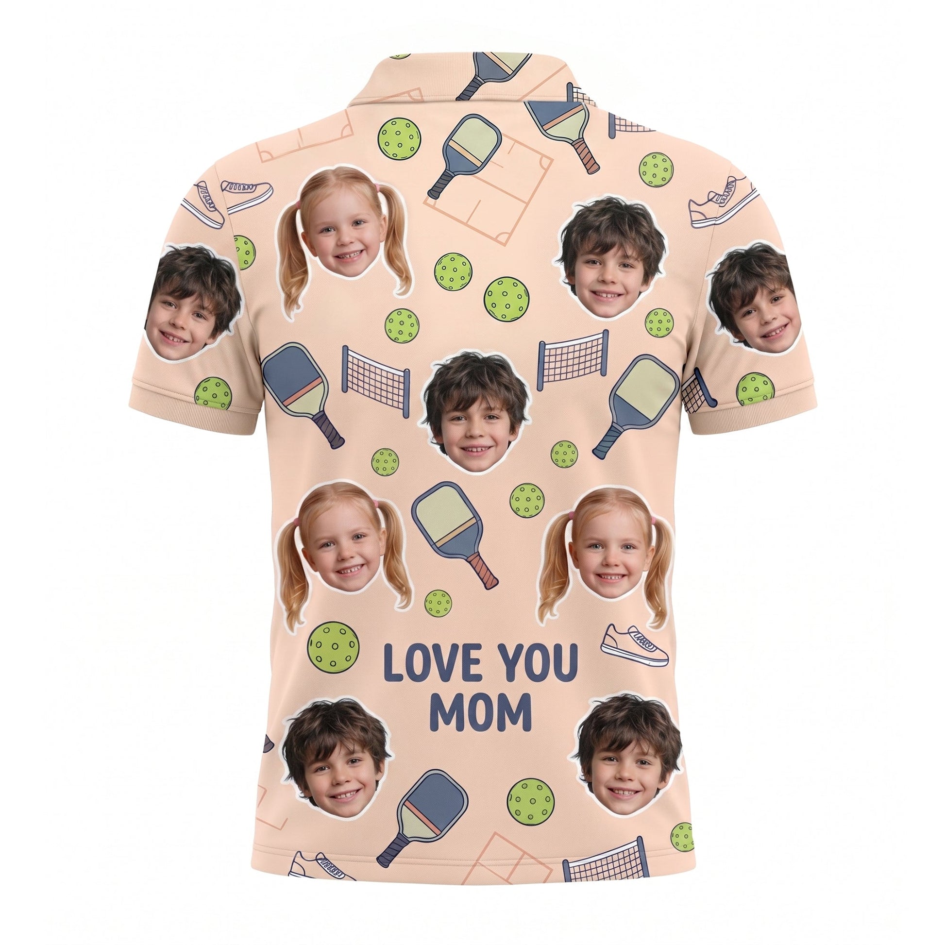 Love You Mom Custom Kids Photo Pickleball Polo Peach
