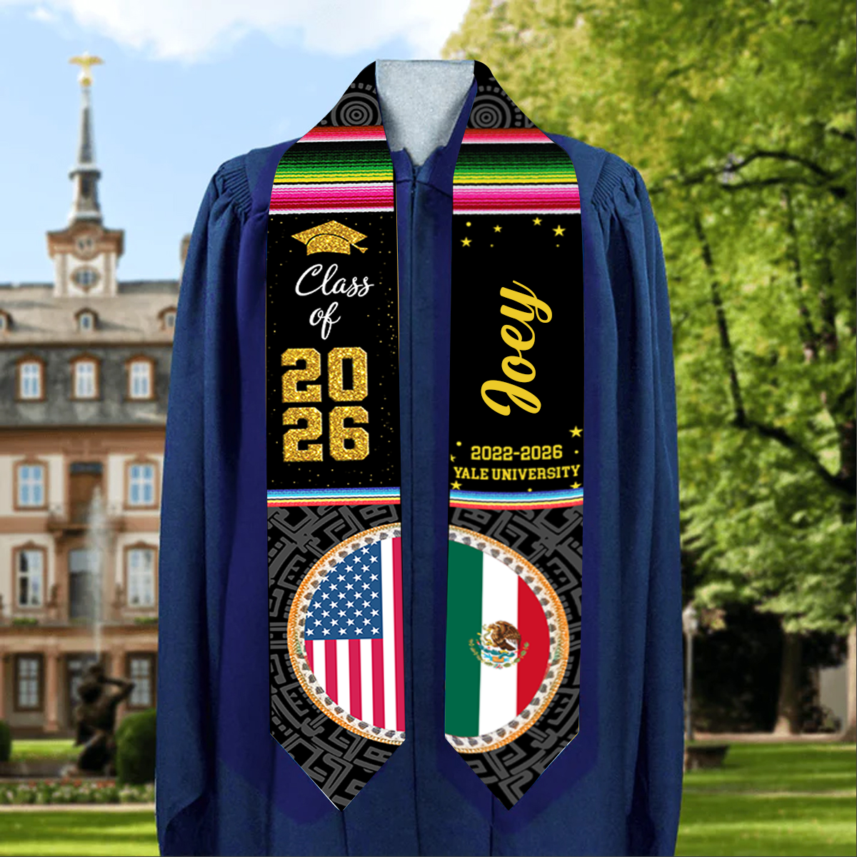 Custom Class of 2026 Mexican American Flag - Personalized Graduation Stole