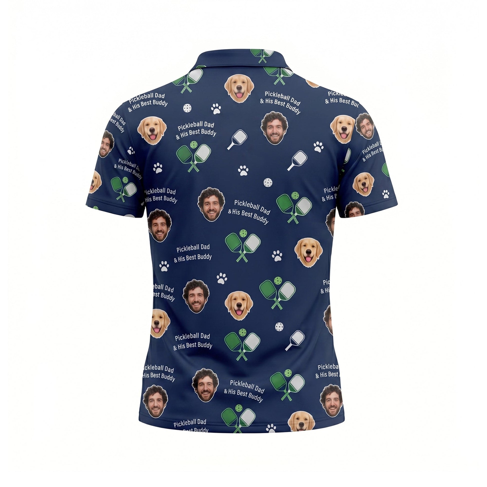 Custom Photo Pickleball Dad & Dog Polo Shirt Navy
