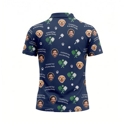 Custom Photo Pickleball Dad & Dog Polo Shirt Navy
