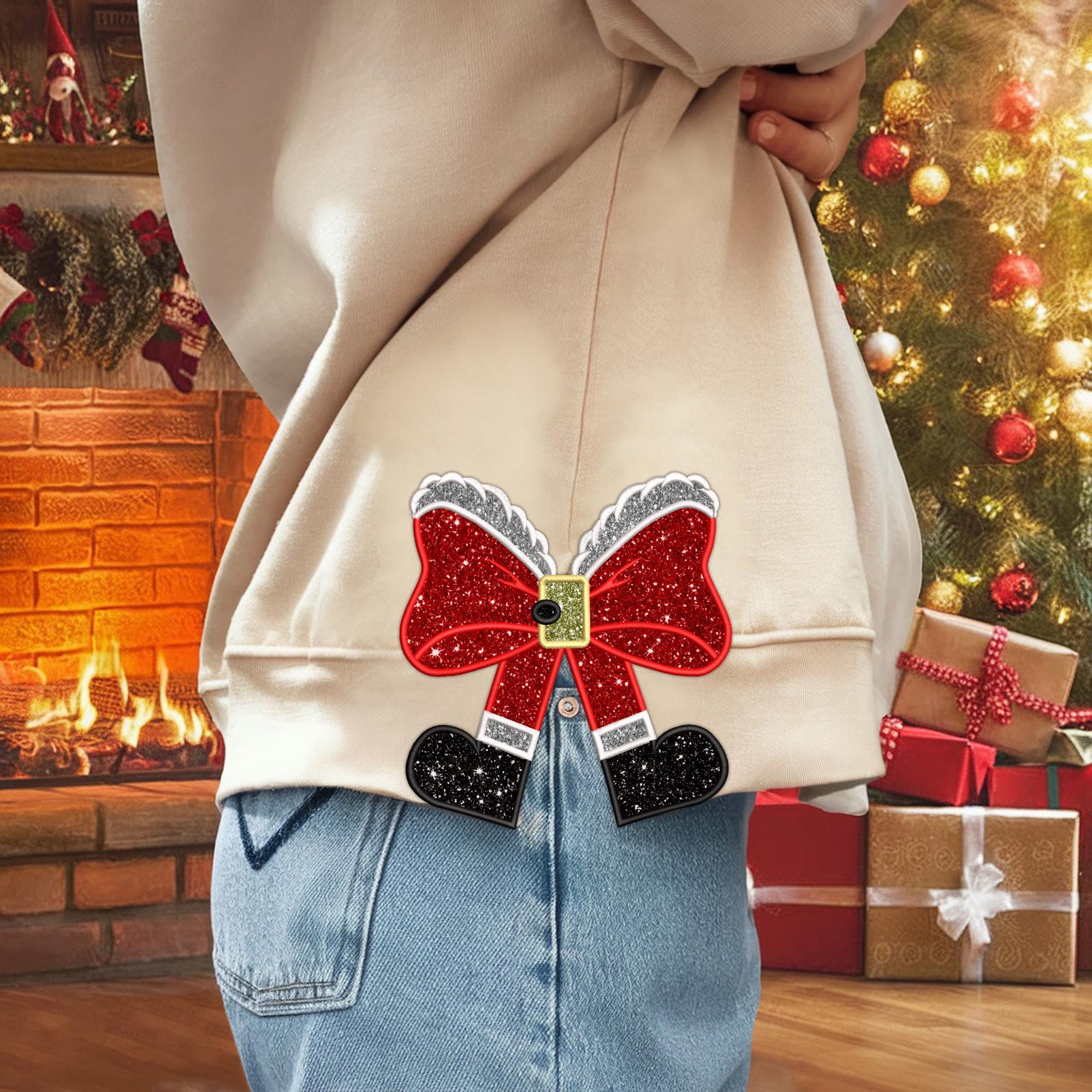 Glitter Bow Christmas, Side Bow Applique Embrodered Sweatshirt, Christmas Embroidery Sweatshirt 3_1cf7722f-d4d3-4838-86a6-7261f555879a.jpg