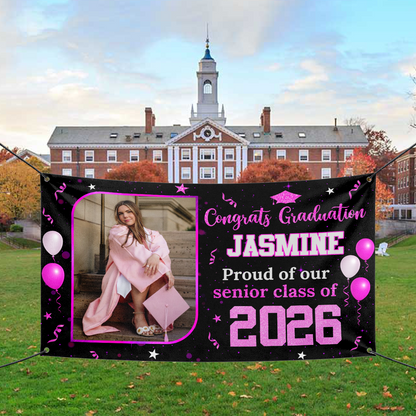 Personalized Graduation Banner, Graduation Party Decorations - Congratulations Photo Banner, Class of 2026 Banner