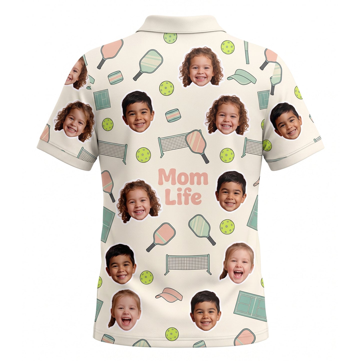 Mom Life Custom Kids Face Pickleball Womens Polo Cream
