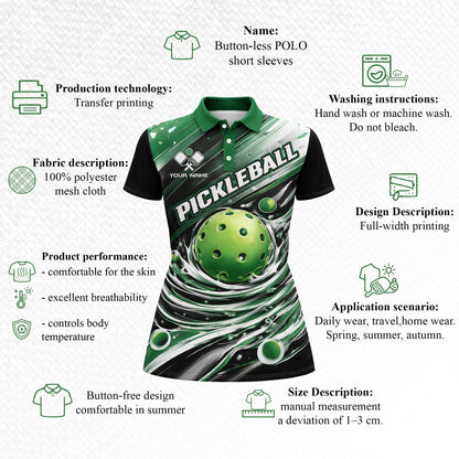 Pickleball Polo Shirt Custom Name Green Dynamic Ball Splash Design Unisex Sports Shirt