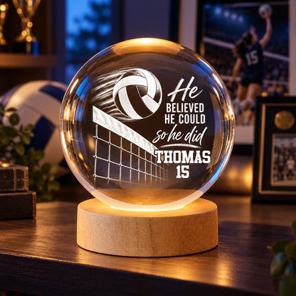 She believed She Could So She Did - Personalized Crystal Ball LED Light- Christmas Gift For Teenagers, Volleyball Players