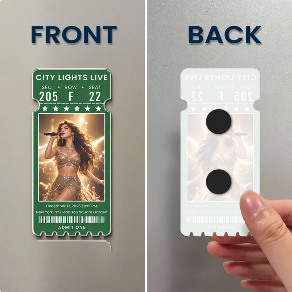 Custom Concert Ticket With Photo Music Event For Fans, Music Lovers - Personalized Magnet