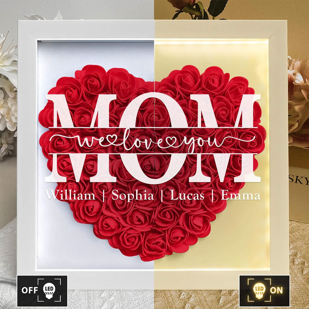 We Love You Mom - Personalized Flower Shadow Box