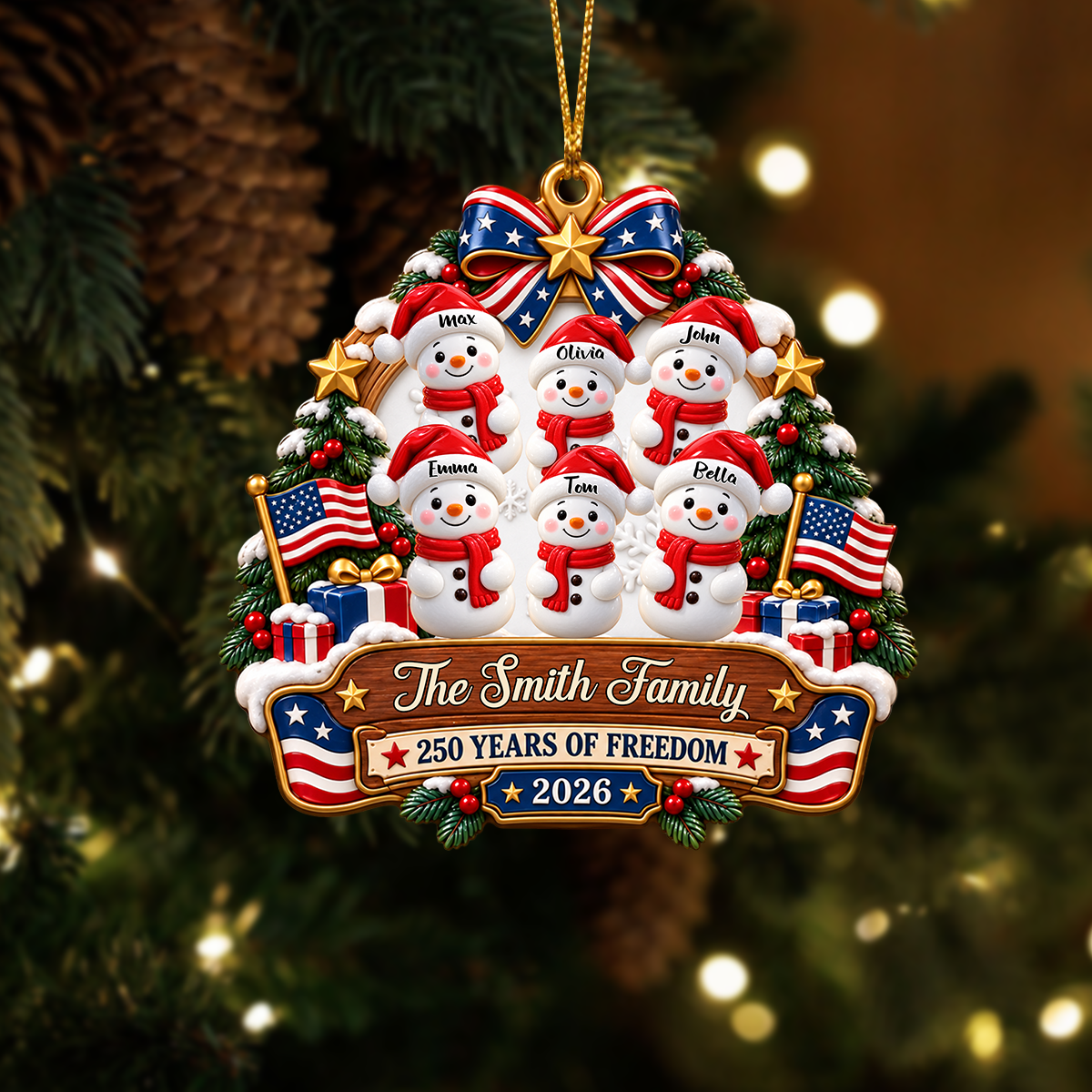 250th Anniversary Christmas Our Snowman Family - Real 3D Raised Ornament