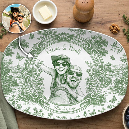 Custom Porcelain Portrait - Personalized Couple Toile Plate