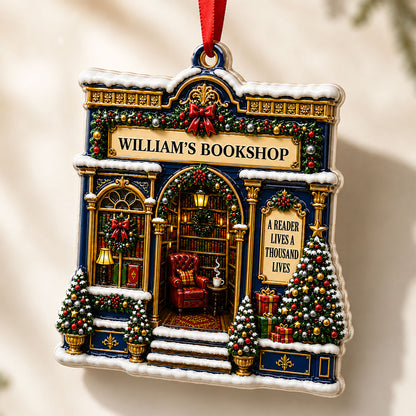 A Reader Lives a Thousand Lives Christmas Bookshop Ornament- Real 3D Raised Ornament