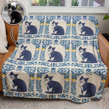 Vintage Cobalt Canine Pet Blanket Upload Photo Blanket