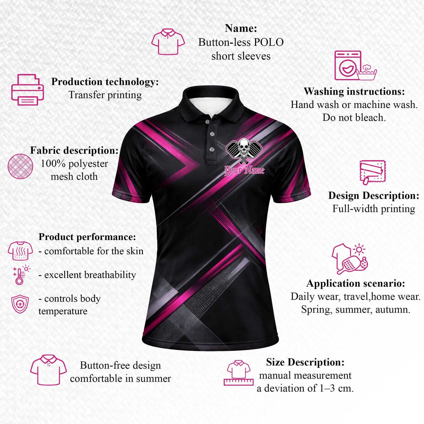 Custom Team Pickleball Polo Shirt Personalized Name Skull Paddle Sport Shirt Black Pink Performance Polo