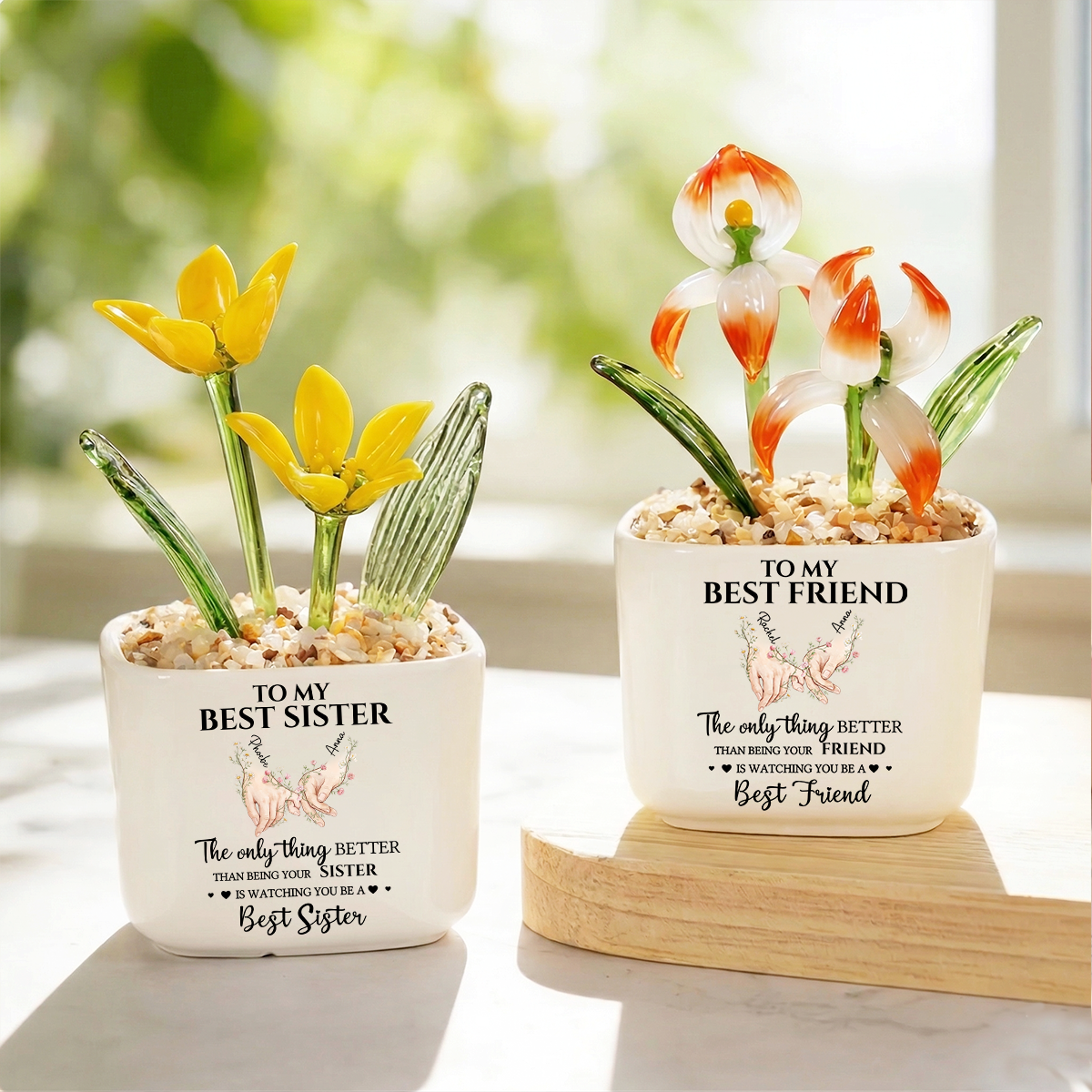 Holding Hands - Personalized Glass Everlasting Flowers