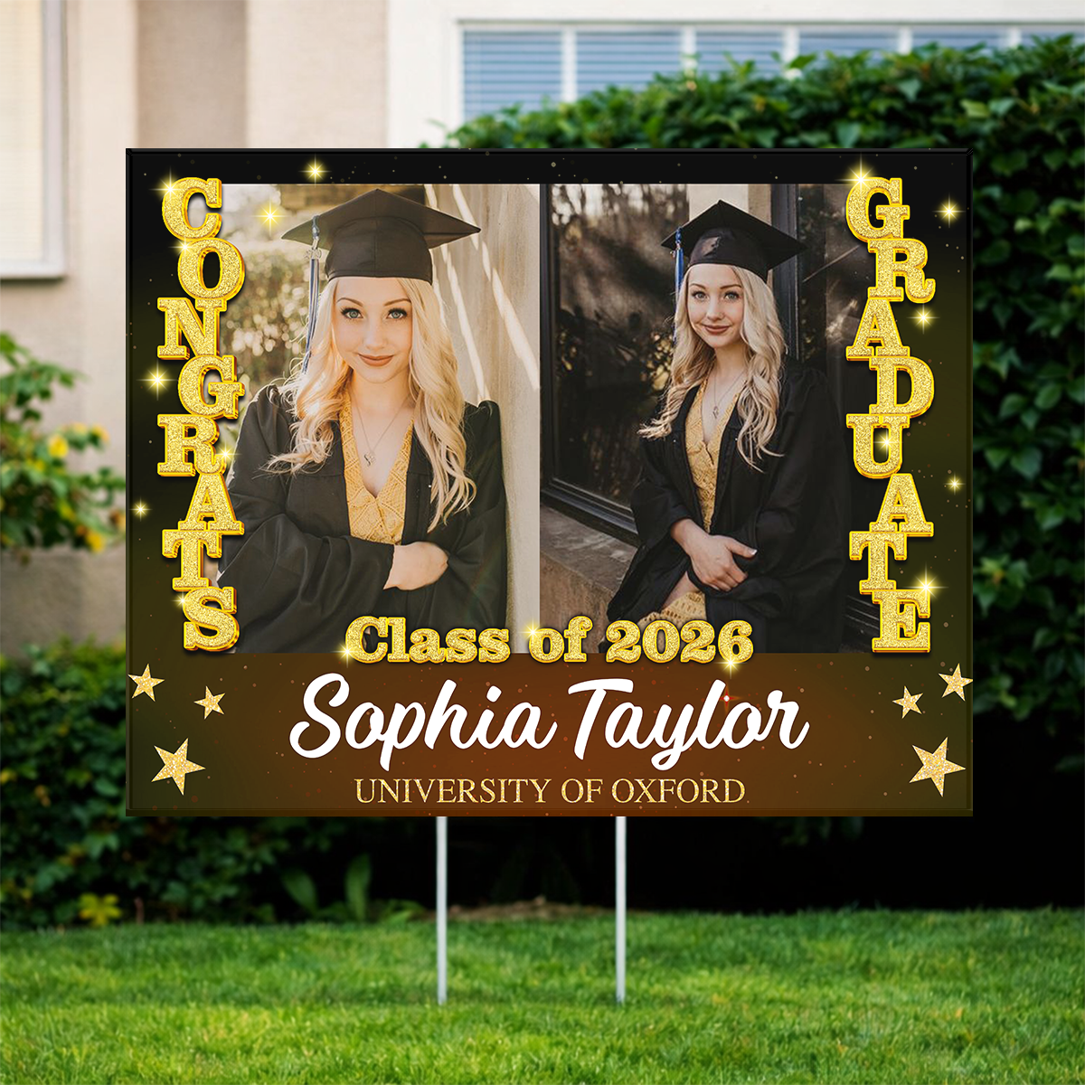 Custom Photo Yard Sign - Glitter Class Of 2026 - Graduation Lawn Sign Party