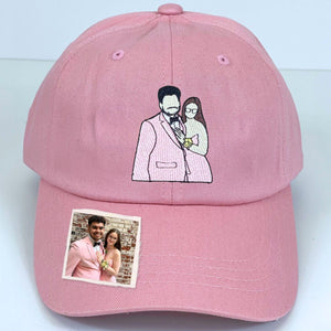 Custom Embroidered Couple Portrait Classic Cap from Photo