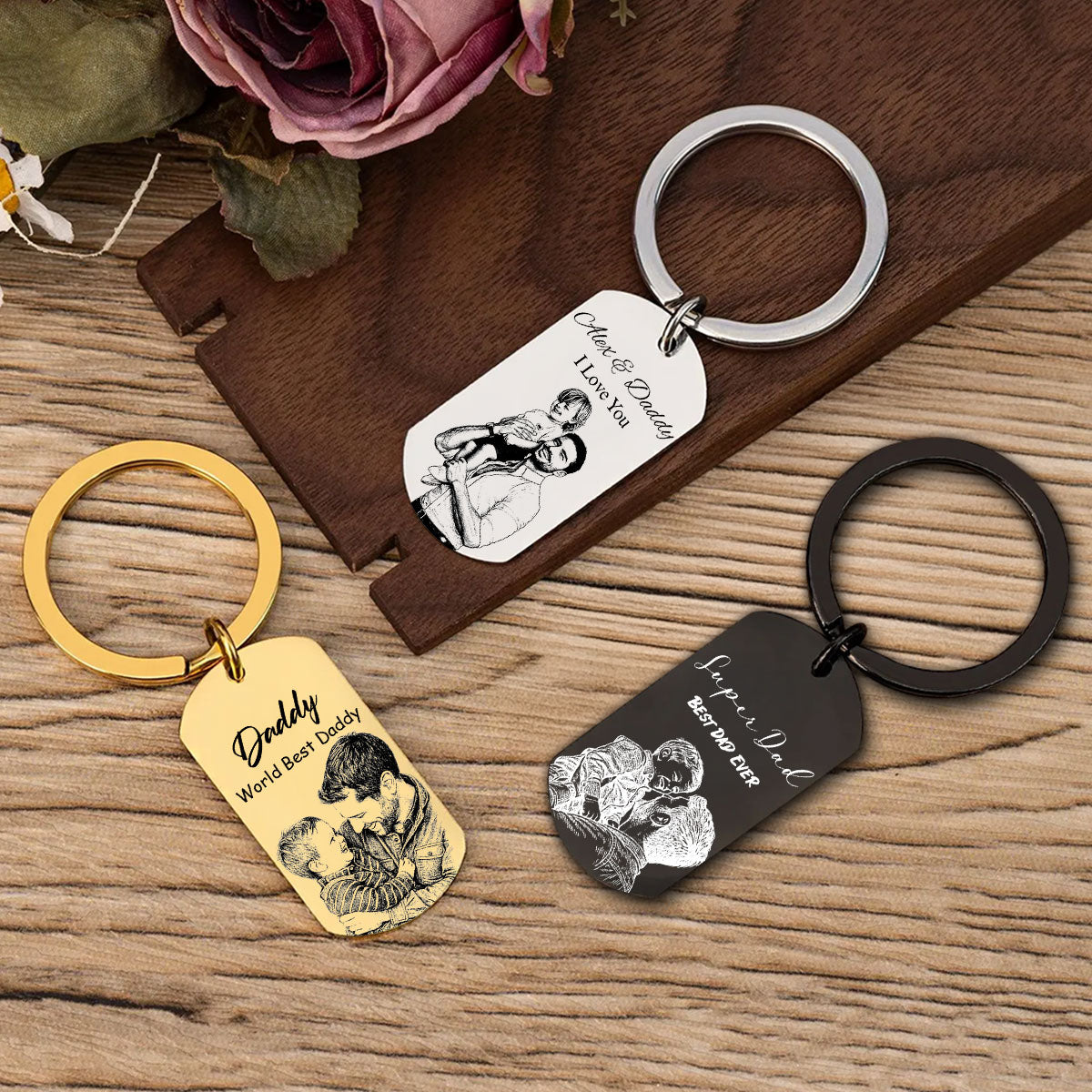 Pencil Sketch Father's day - Personalized Keychain