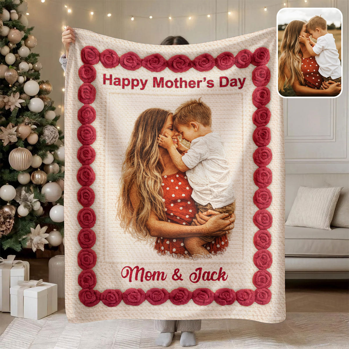 Upload Photo Embroidered Family Portrait Personalized Blanket