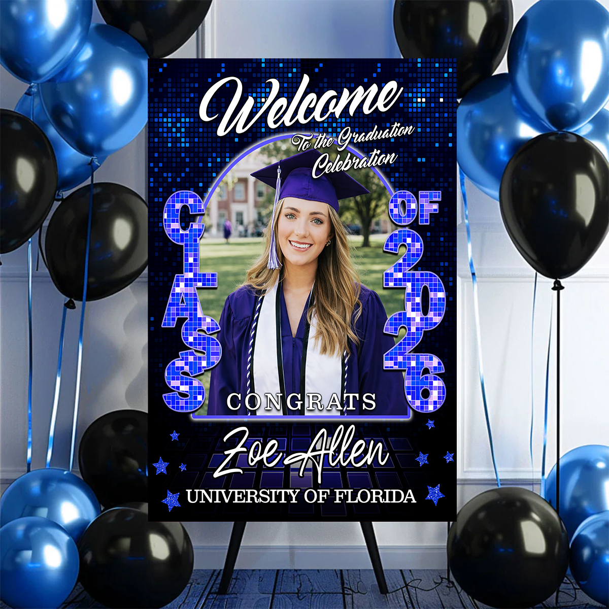 Class Of 2026 Disco Graduation Welcome Sign - Custom Photo Party Sign