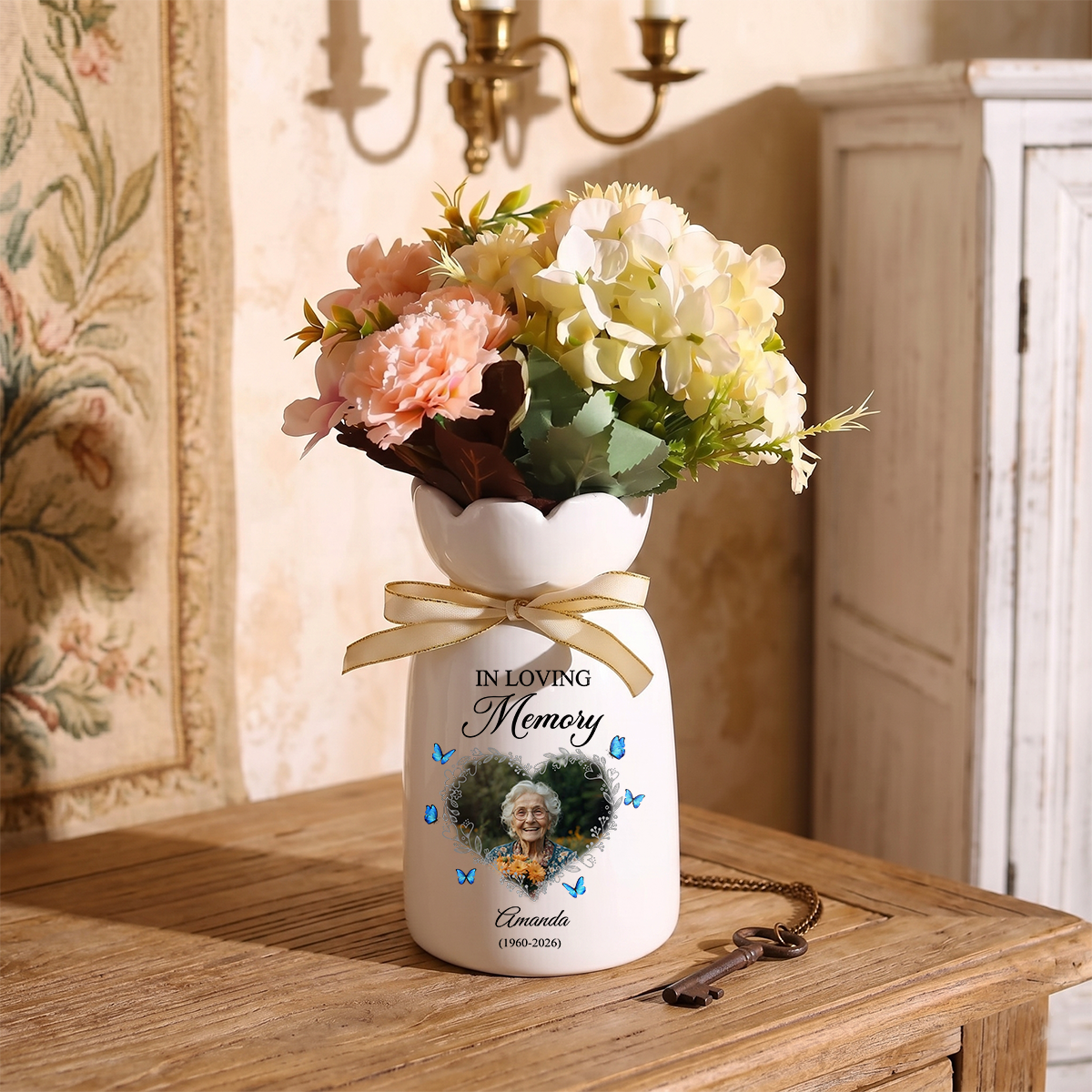 Memorial Photo - Personalized Ribbon Tie Flower Vase