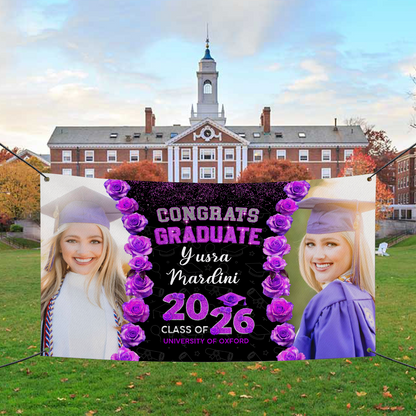 Congratulations Rose Photo Banner, Class of 2026 Banner