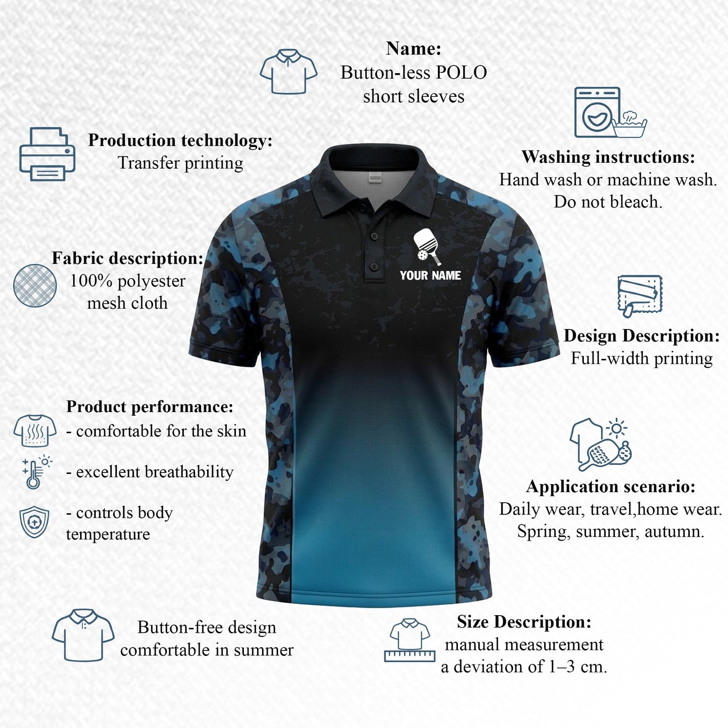 Custom Pickleball Polo Shirt Blue Camo Gradient Personalized Team Shirt Performance Polo