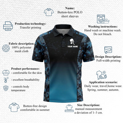 Custom Pickleball Polo Shirt Blue Camo Gradient Personalized Team Shirt Performance Polo