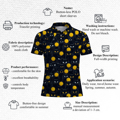 Black Cat Pickleball Polo Shirt Funny Cat Lover Sports Shirt All Over Print Breathable Athletic Tee