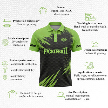 Custom Pickleball Polo Shirt Green Black Team Name Personalized Performance Sports Polo